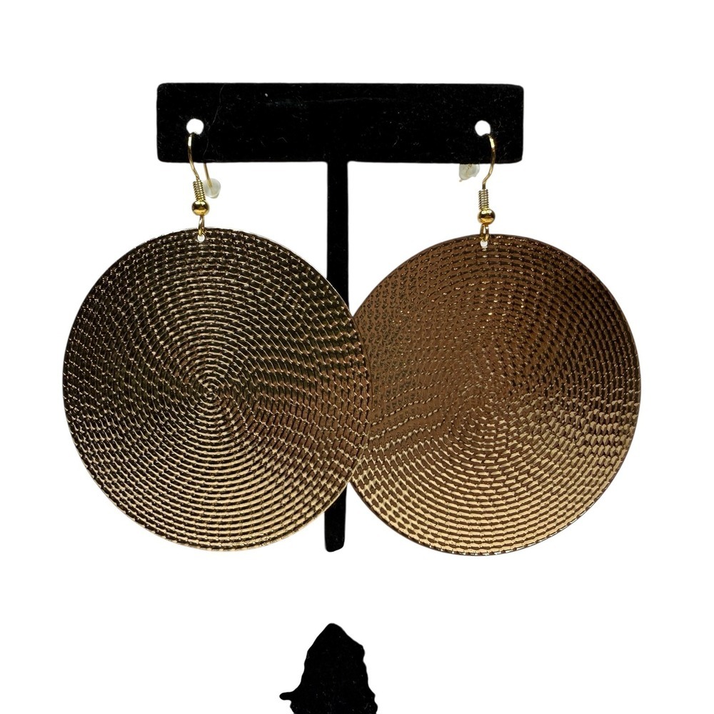 Chic Gold Tone Textured Spiral Disc Drop Dangle Earrings Fashion Jewelry Women's